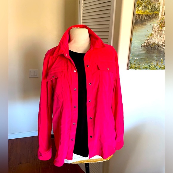 Pretty in pink ultra suede snap button blouse, in like new condition. - Picture 2 of 6